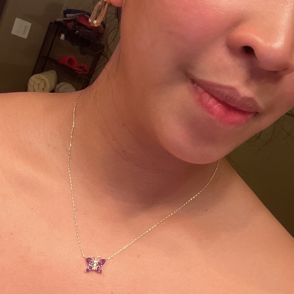 14k gold necklace w/amethyst and diamonds
